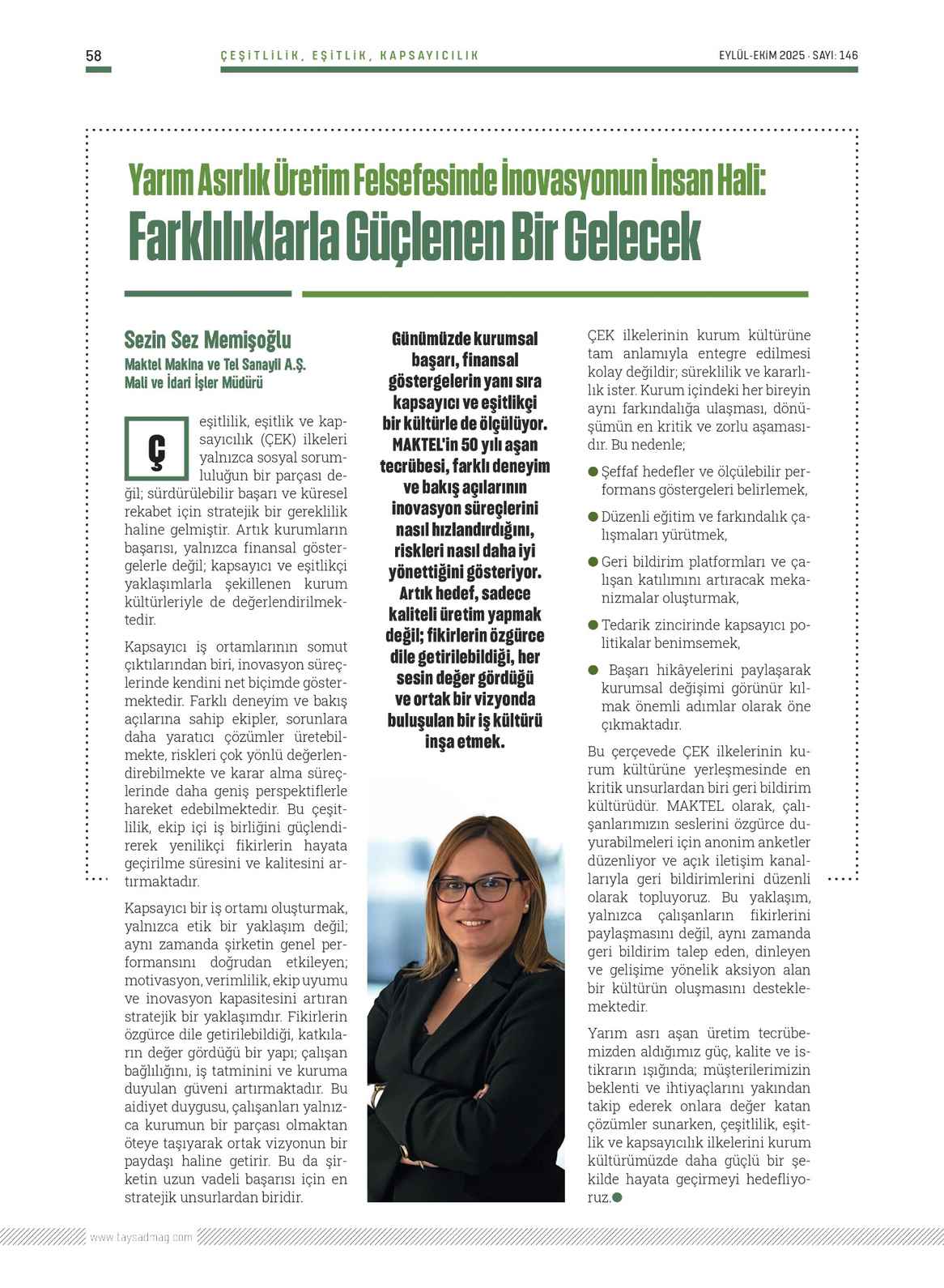 TAYSAD Dergisi’nin 146. Sayısında Maktel’den Yetenek Yönetimi Alanında Etkili Katkı